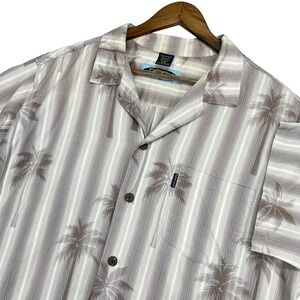 Vintage Palmwave Hawaii 2XL Mens Striped‎ Palm Tree Print Button Up Camp Shirt